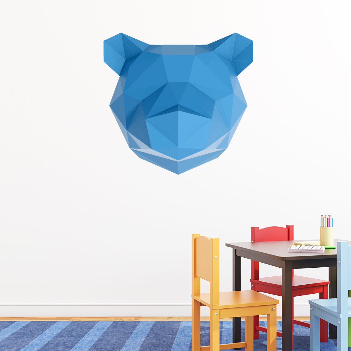 Sticker 3D origami ours bleu